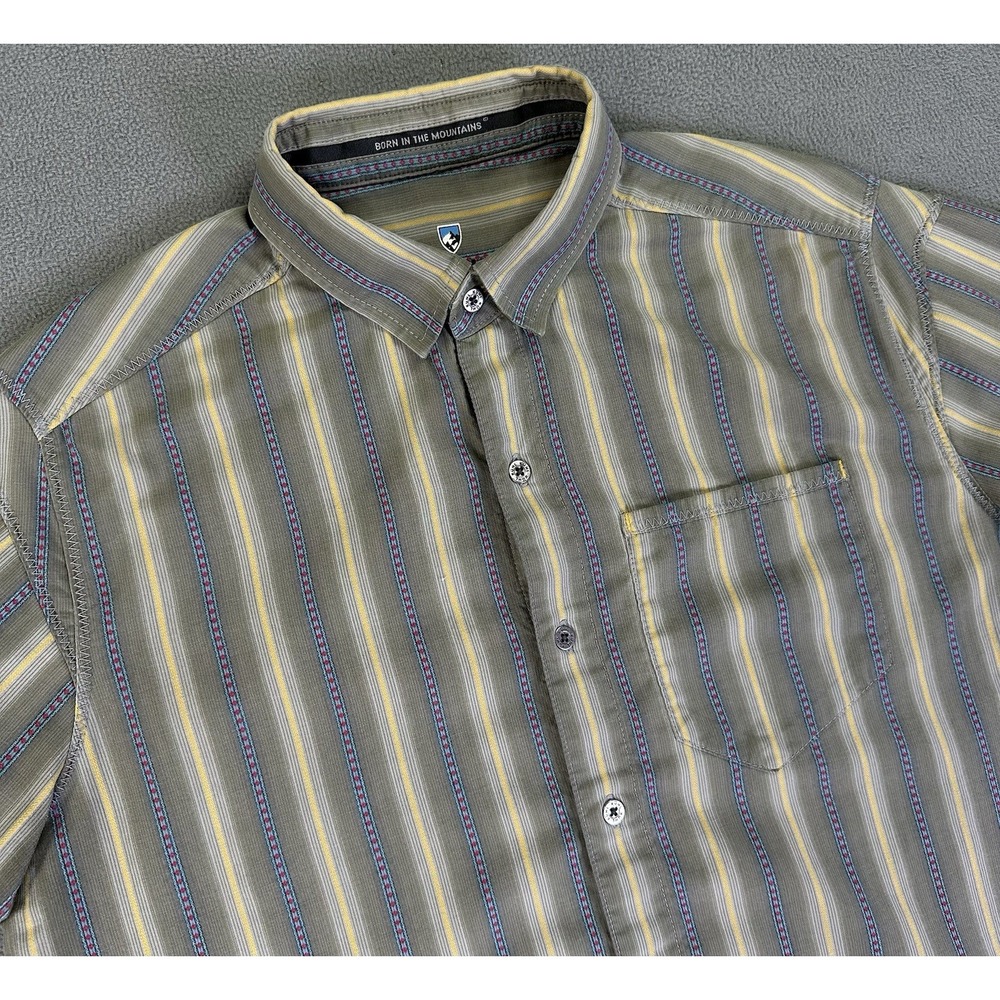 Kuhl Shirt Mens Small Green Suncel Aztec Stripe Minimalist Outdoor Performance - Picture 1 of 8